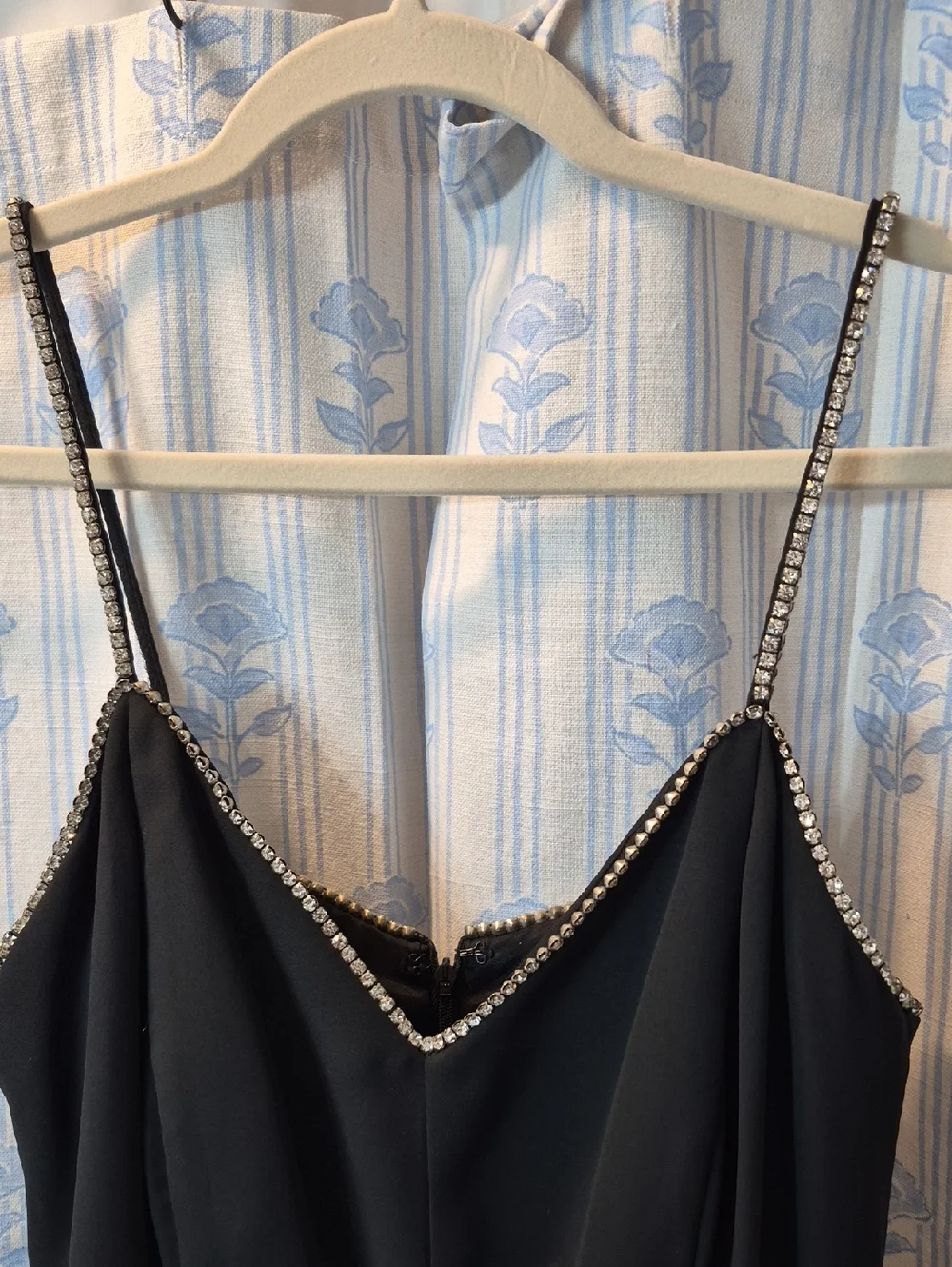 E Francis Rhinestone spaghetti strap Trim Evening Party Black Mini Dress Sz 8